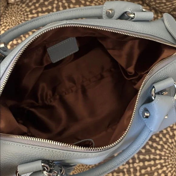 Heshe Light Blue Leather Satchel Bag with Detachable Adjustable Strap Like New - Picture 3 of 16